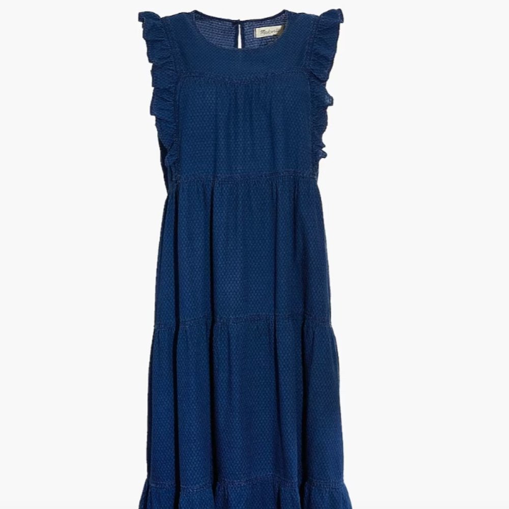 Madewell Indigo Ruffled-Bodice Tiered Midi Dress